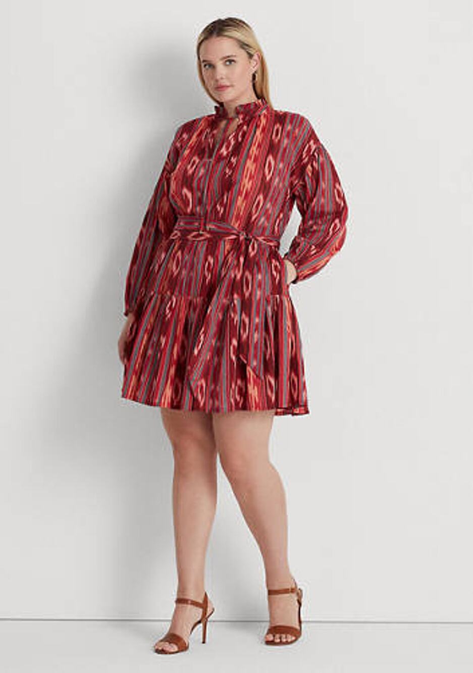 Lauren Ralph Lauren Plus Size Geo Stripe Belted Voile Dress Multi 20W